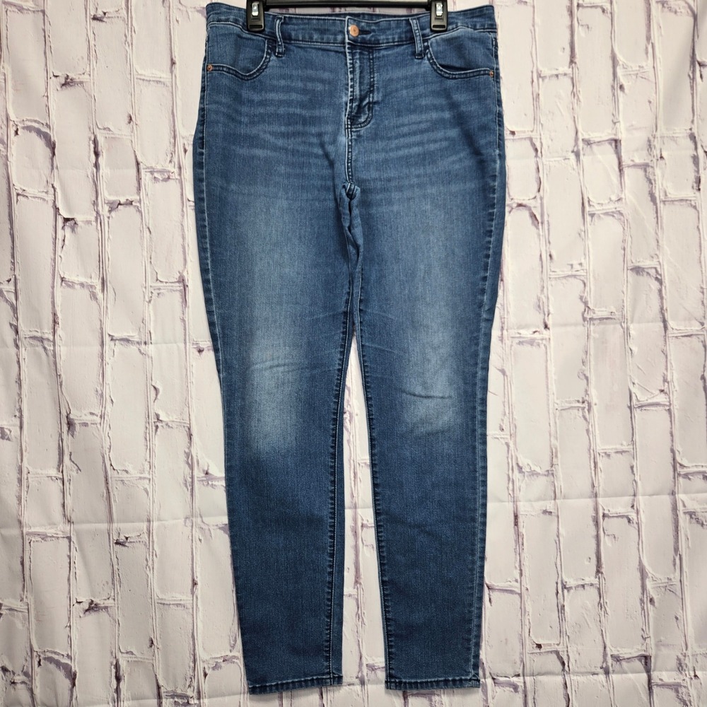 Old Navy Super Skinny MidRise Jeans Women 14 Long Blue Medium Wash Stretch Denim